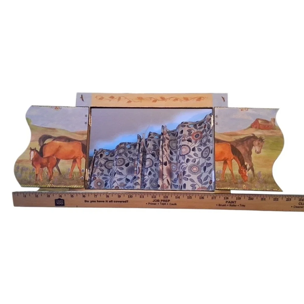 Farm Scene Horses Barn Meadow Hangable or Tabletop Mirror w/Doors 14